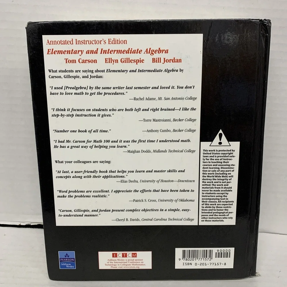 ELEMENTARY ALGEBRA (TOM CARSON/ELLYN GILLESPIE) 2005 Instructor's Edition